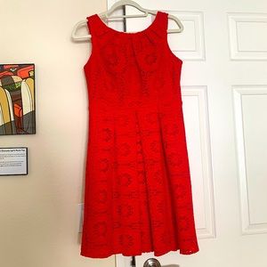 Cherry red eyelet dress with pockets! - 10 petite